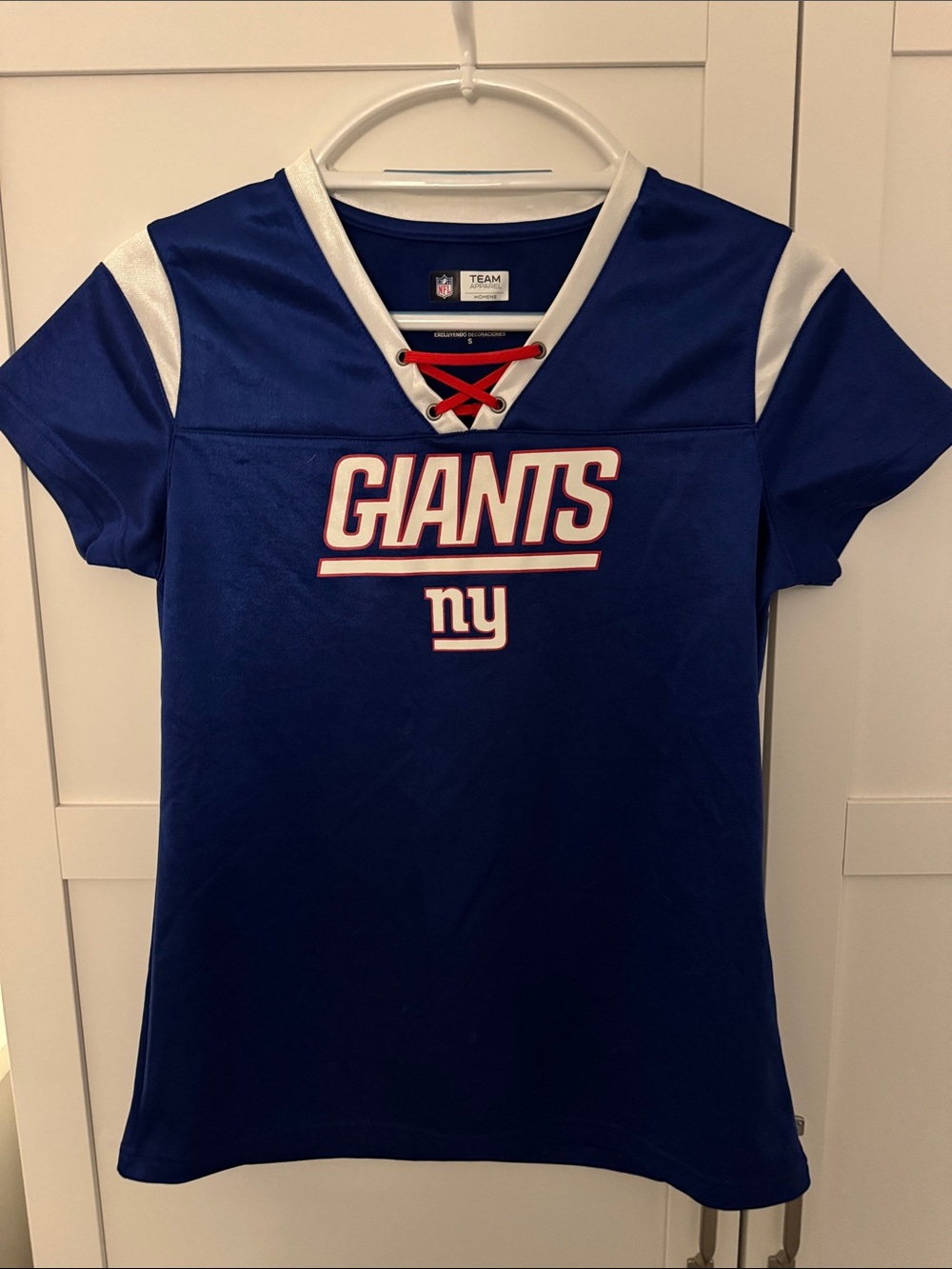 NY Giants Lace-Up Short Sleeve Fan Tee - Royal Blue